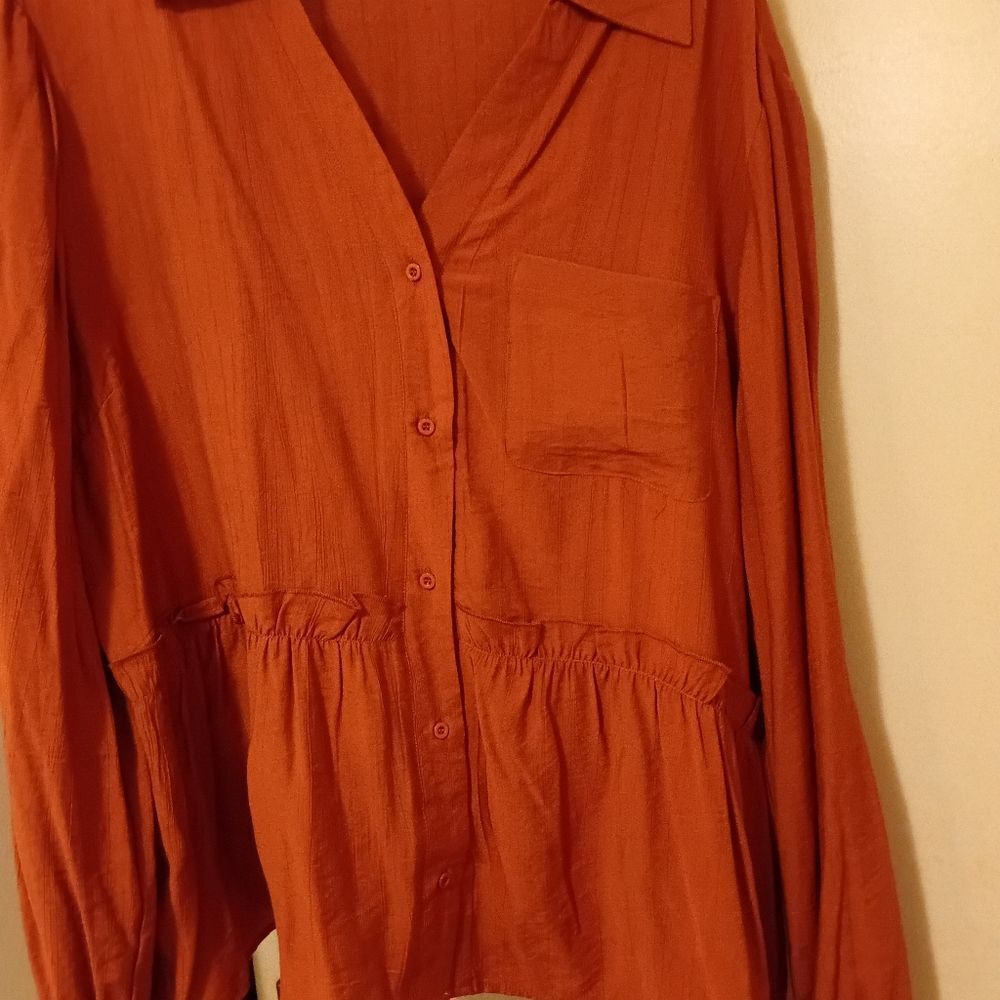 Rust Orange Button-Up Blouse - Picture 3 of 3